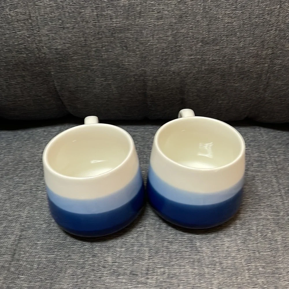 Crate & Barrel Blue Stripped Teapot and Cups Set